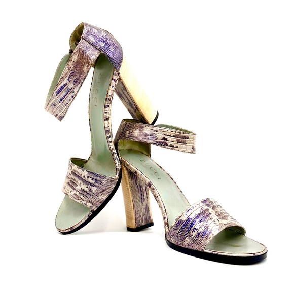Gucci Vintage Python Ankle Strap Block High Heels SZ 7 - Picture 2 of 15